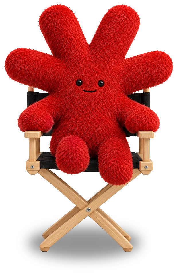 Mascote da OITOUM sentado numa cadeira de diretor