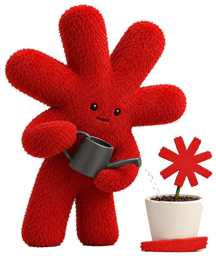 Mascote da OITOUM regando um asterisco
