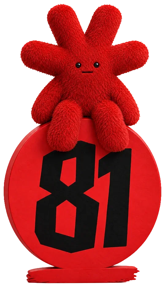 Mascote da OITOUM sentado no 81